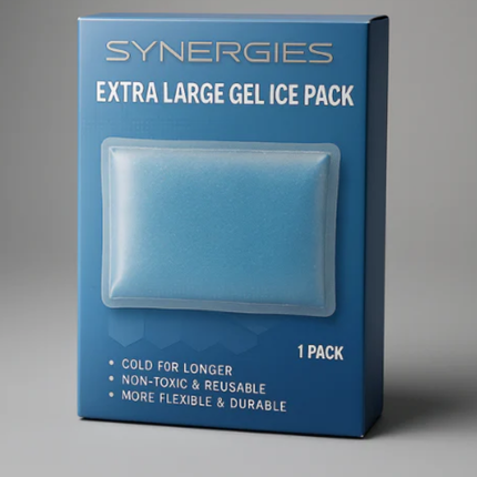 Synergies Extra Large Gel Ice Pack packaging on a gray background