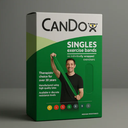 CanDo exercise band, 5-foot Singles, 30-piece dispenser, green