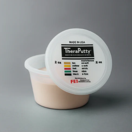 TheraPutty container with label on a gray background