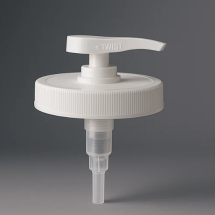 White pump dispenser on a gray background