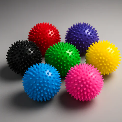 Colorful spiky balls on a gray background