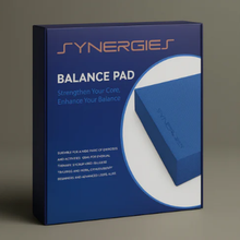 Blue packaging of Synergies Balance Pad on a gray background