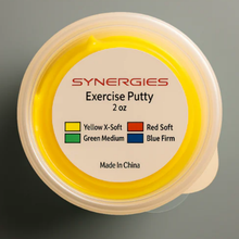 Container of Synergies Exercise Putty with a gray background