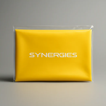 Yellow package with 'SYNERGIES' branding on a gray background