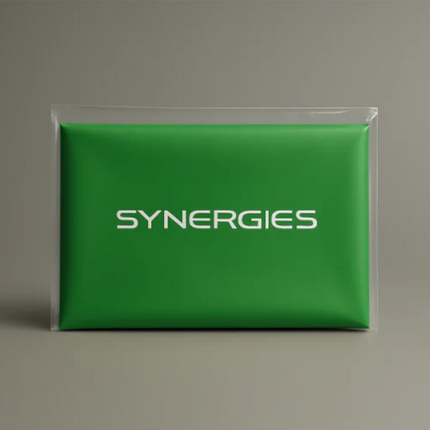 Green package with 'SYNERGIES' branding on a gray background