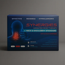 Synergies weighted moist therapy pack for neck and shoulder on a gray background
