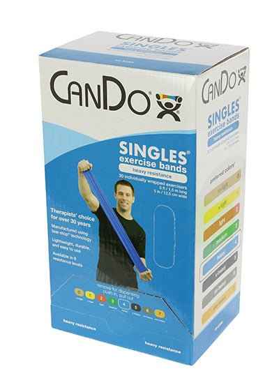 CanDo exercise band, 5-foot Singles, 30-piece dispenser, blue - Rehab Care Supplies