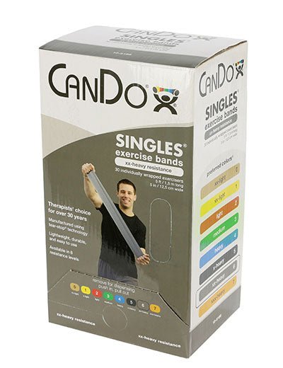 CanDo Low Powder Exercise Band - box of 30, 5' length - Silver - xx-heavy - Rehab Care Supplies